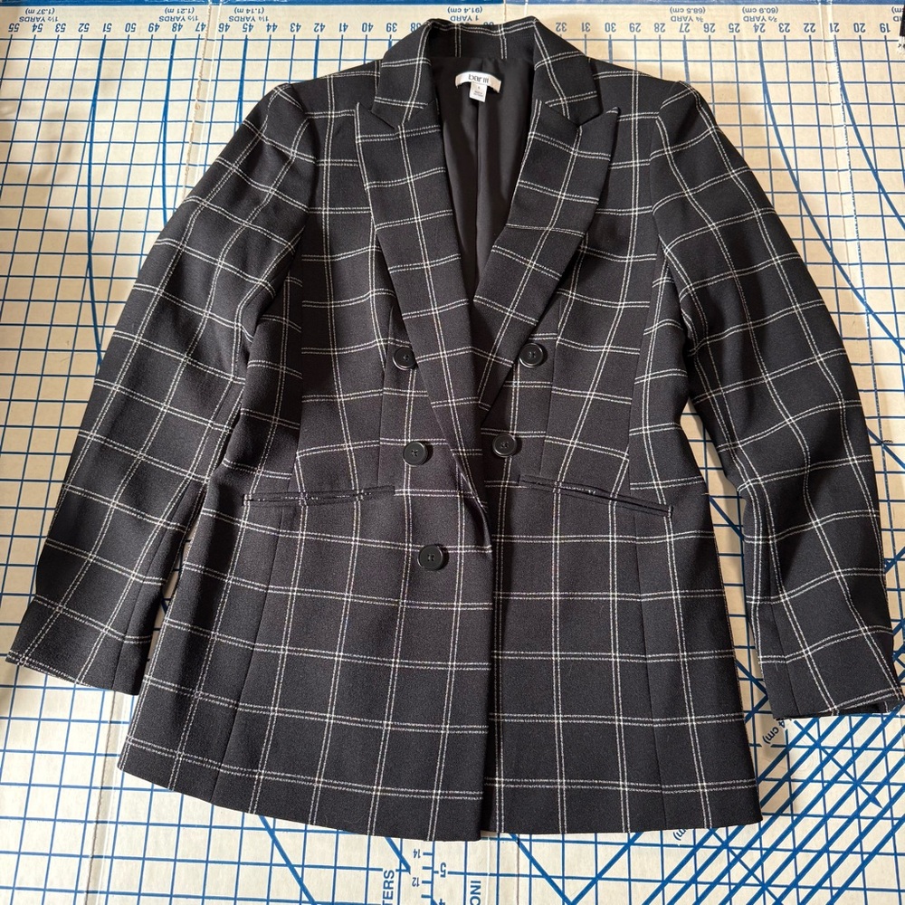 Bar III Plaid Double-Breasted Blazer Jacket w/ Padded Shoulders (S)